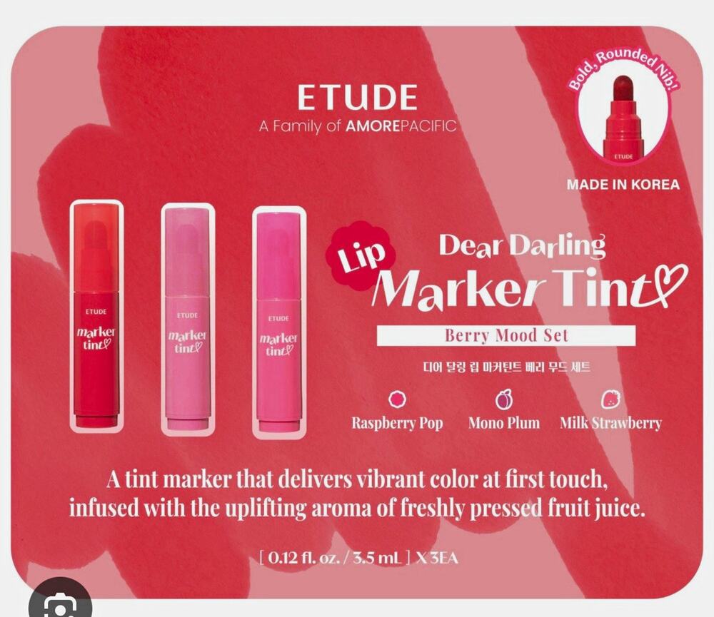 ETUDE Dear Darling Lip Marker Tint Set Lip Tint 3x3.5mL Raspberry/Plum